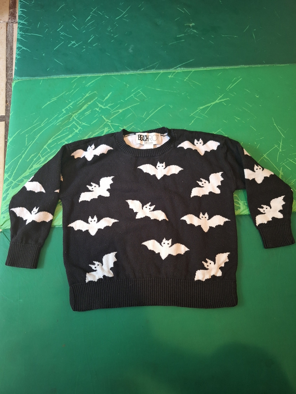 Black Bat-Print Men’s Sweater
